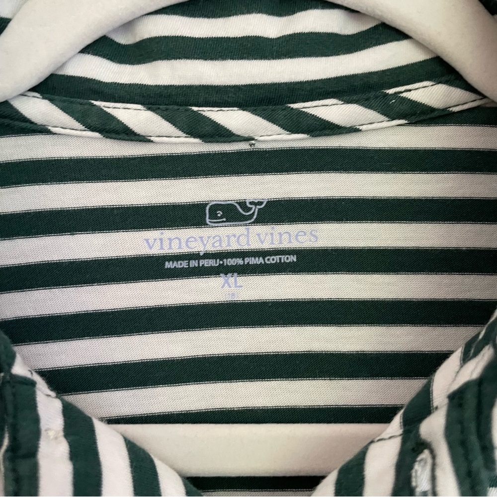 3 for $30 | Vineyard Vines 100% Pima Cotton Green White Stripe Long Sleeve Polo - Picture 13 of 15